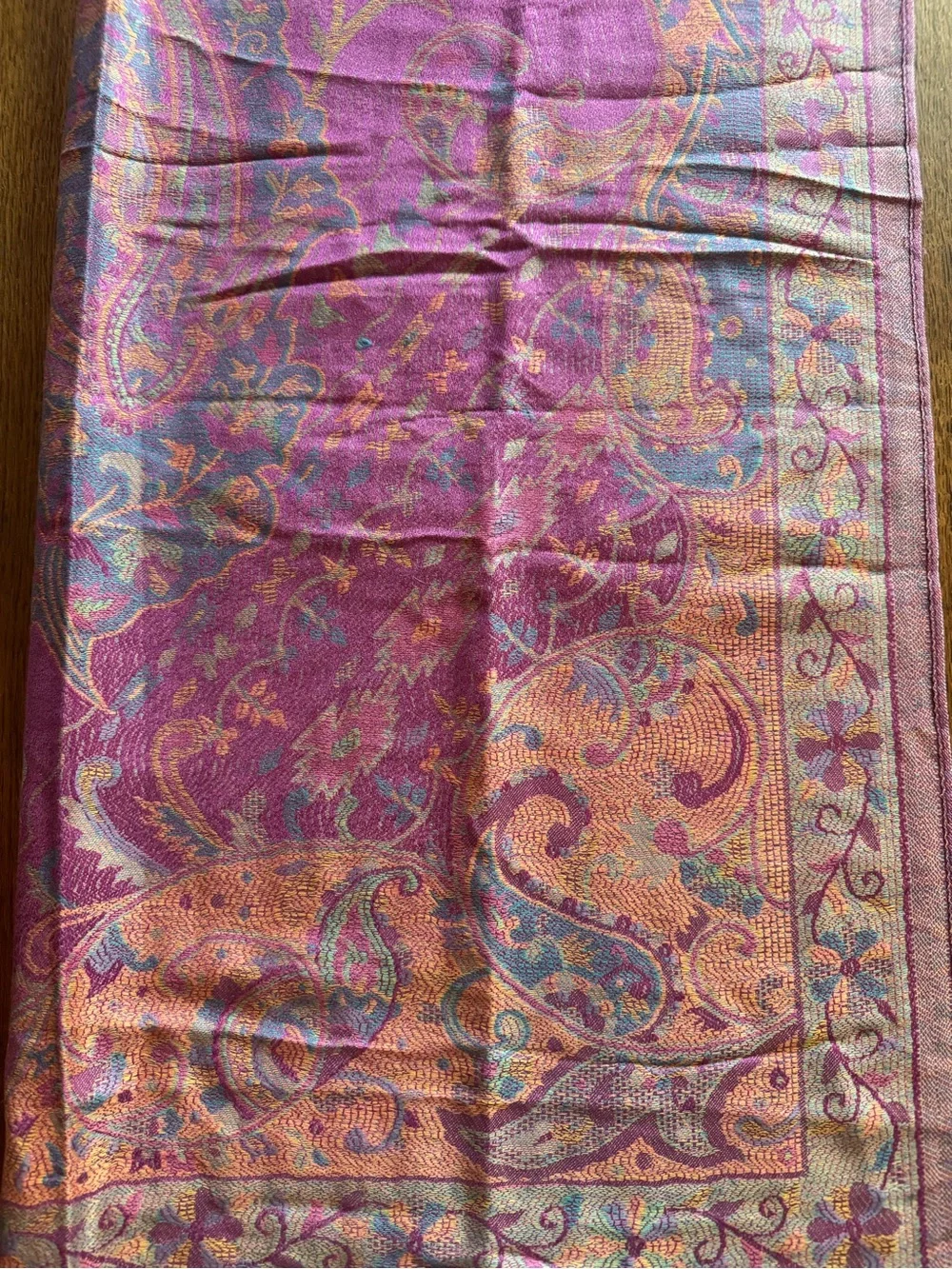 Women’s Silk & Pashmina Scarf Wrap Shawl Purple Paisley 72 x 30 In Fringe EUC